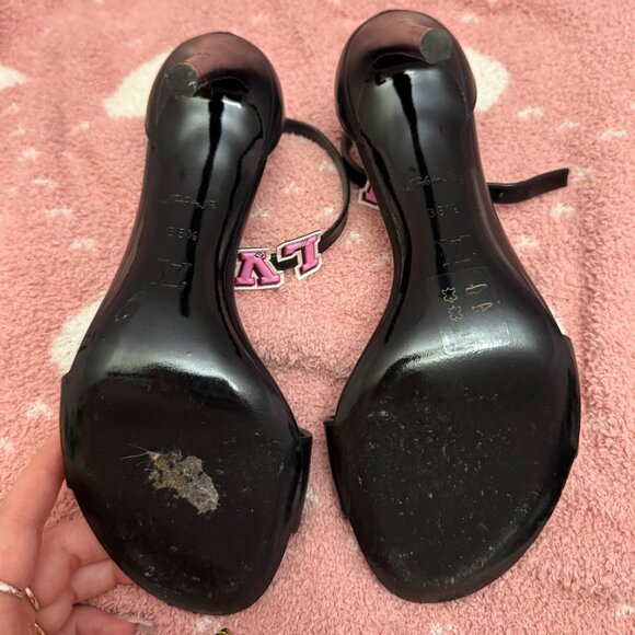Louis Vuitton ankle-strap heels Tattoo Heart Sandals 38.5 USA size 8 Red black - Picture 4 of 10